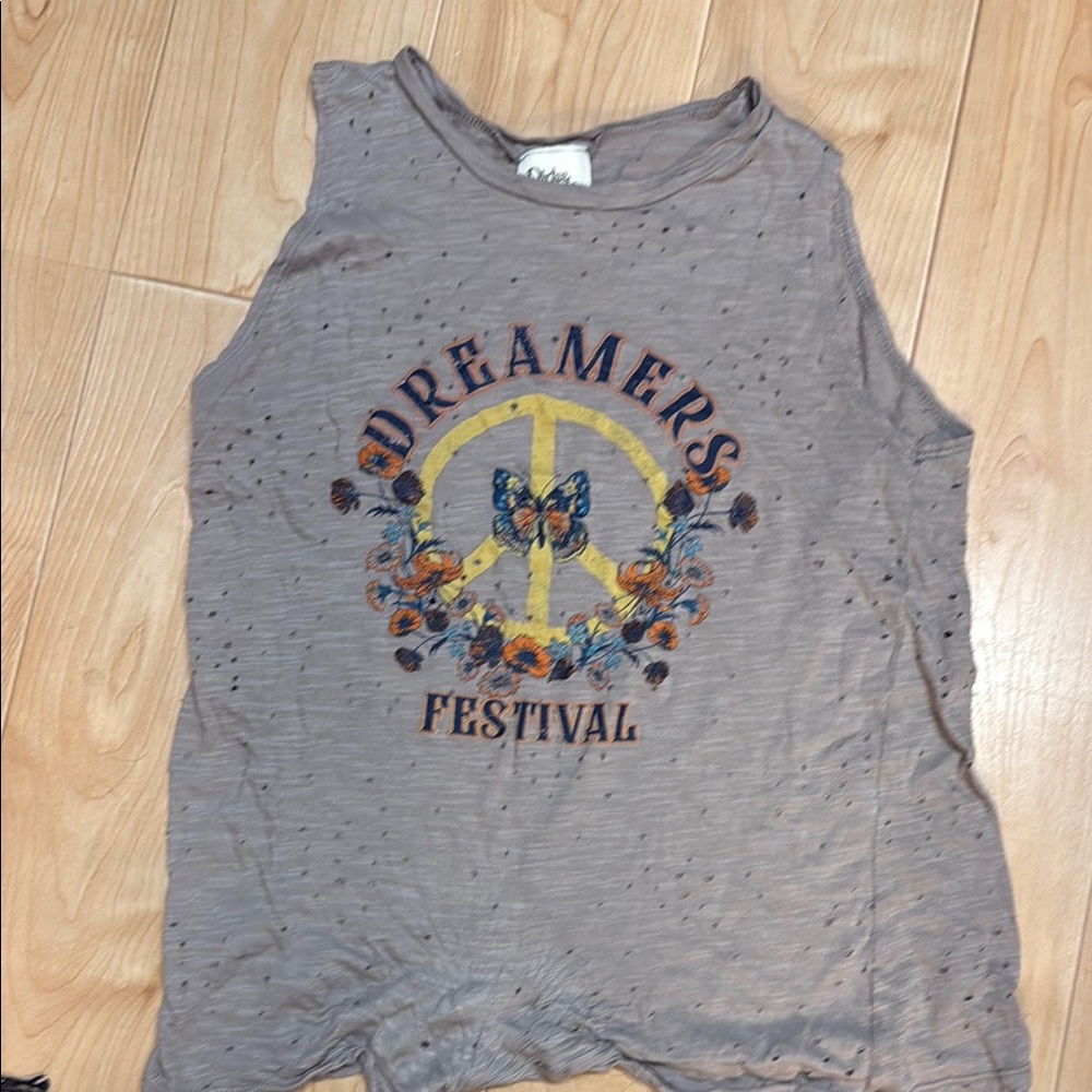 Distressed  Sleeveless Graphic Tank Top